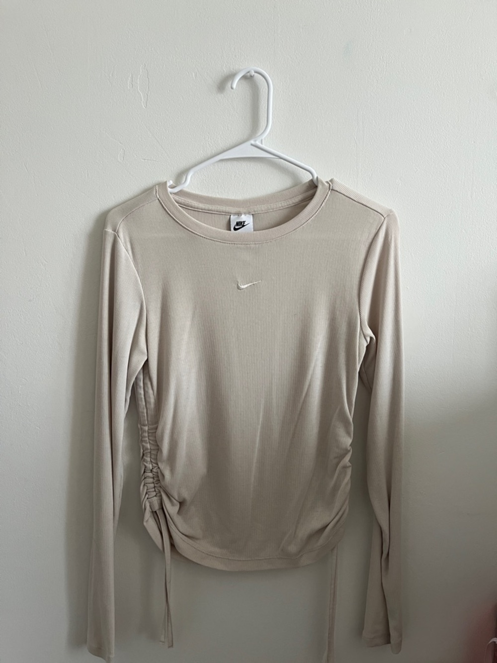 Nike Beige Long Sleeve Ruched Crew Top